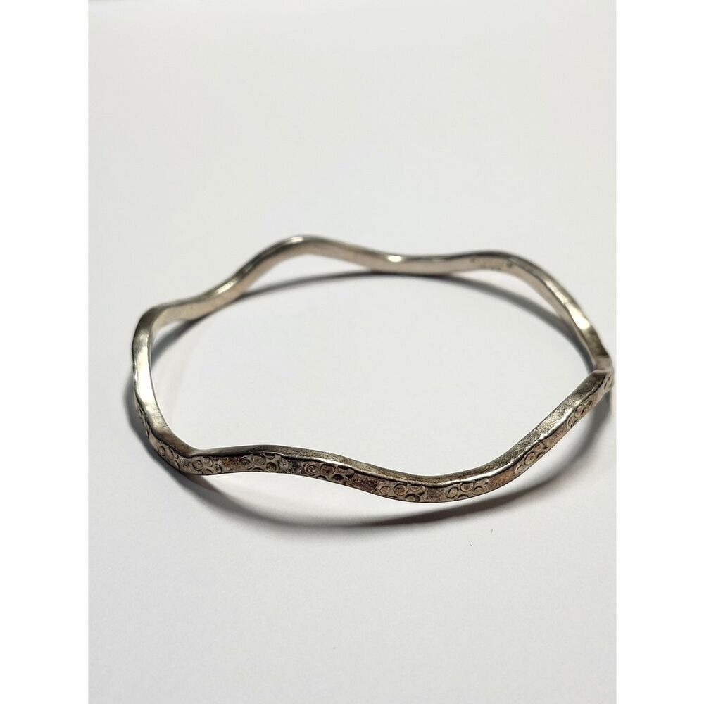 TAXCO Mexico Silver Wavy Floral Engraved Bangle Bracelet